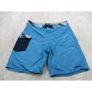 Patagonia Patch Pocket Wavefarer Board Shorts 20" Men 32 Blue Swim Trunks Nylon*